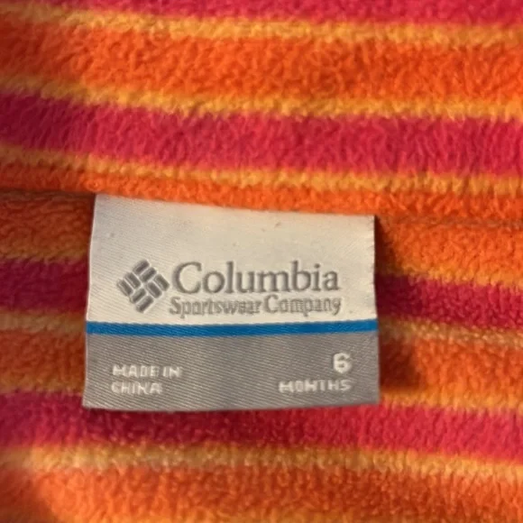 Columbia Sz 6 Month Orange Pink Striped Fleece Jacket - Picture 5 of 5